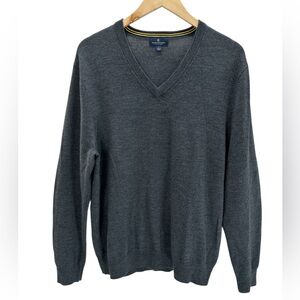 Brooks Brothers Extra Fine Merino Wool V-Neck Sweater Gray Classic Preppy L
